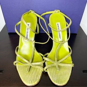 🔥Manolo Blahnik Lime Green Megara Womens Strappy Heels for Summer